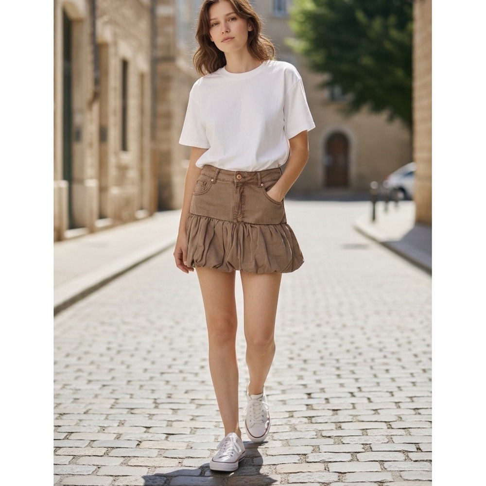 BLANKNYC Balloon Mini Skirt Women's 28 Taupe Bubble Hem‎ Y2K